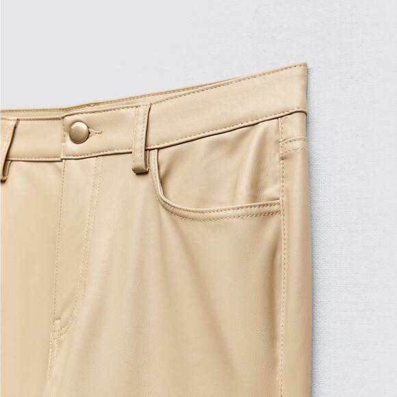 ZARA BLOGGER FAVORITE STRAIGHT LEG FAUX LEATHER PANTS BEIGE - Picture 10 of 15